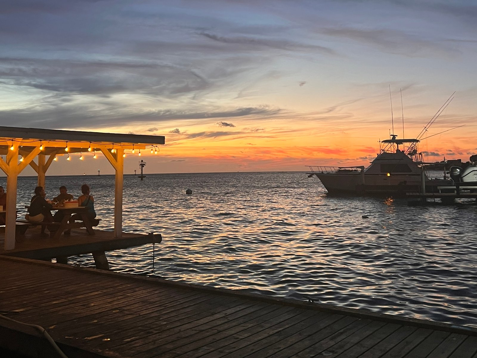 Sunset over Zeerover dock in Savaneta, Aruba